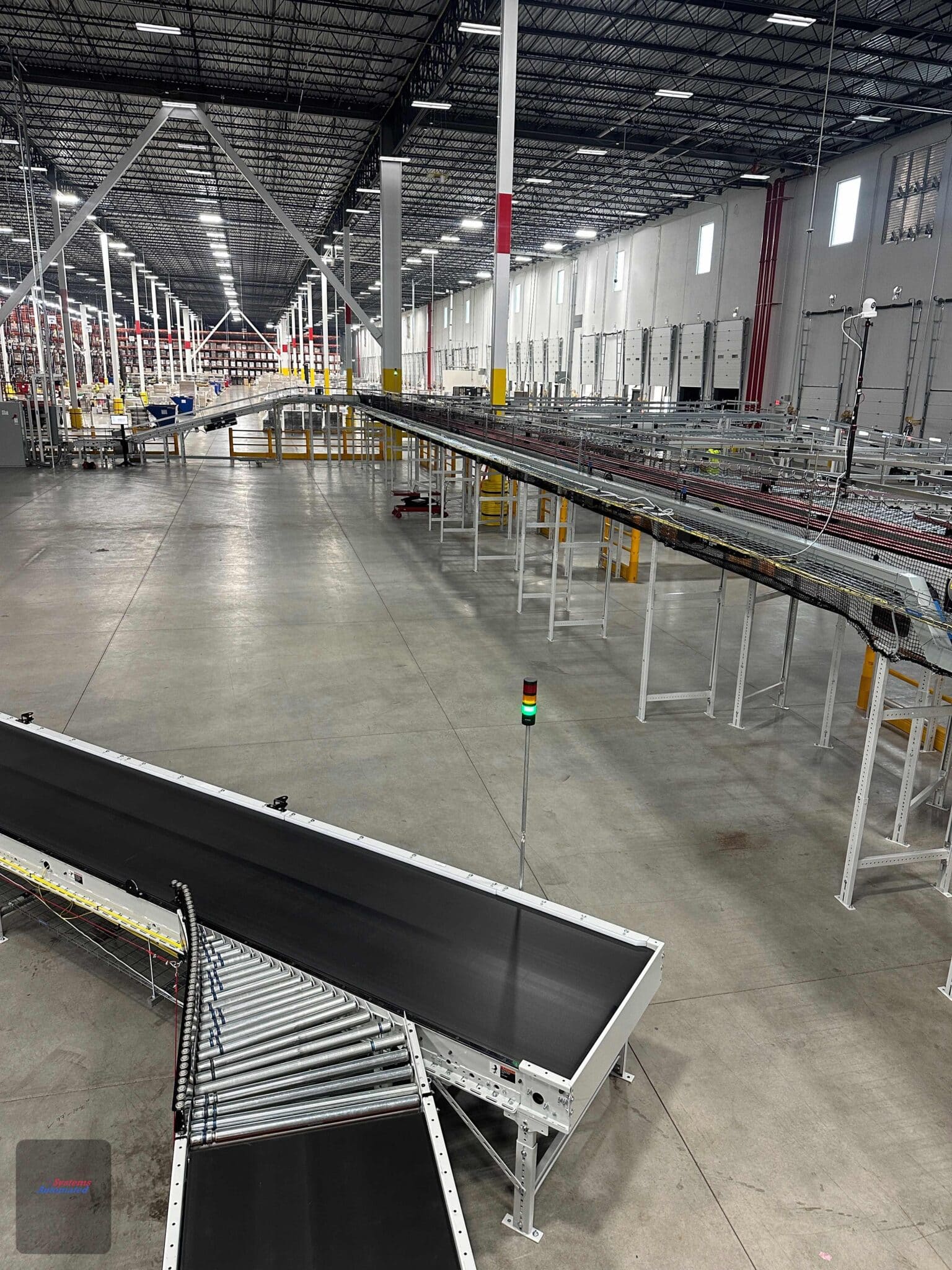 long sortation-style conveyor runs